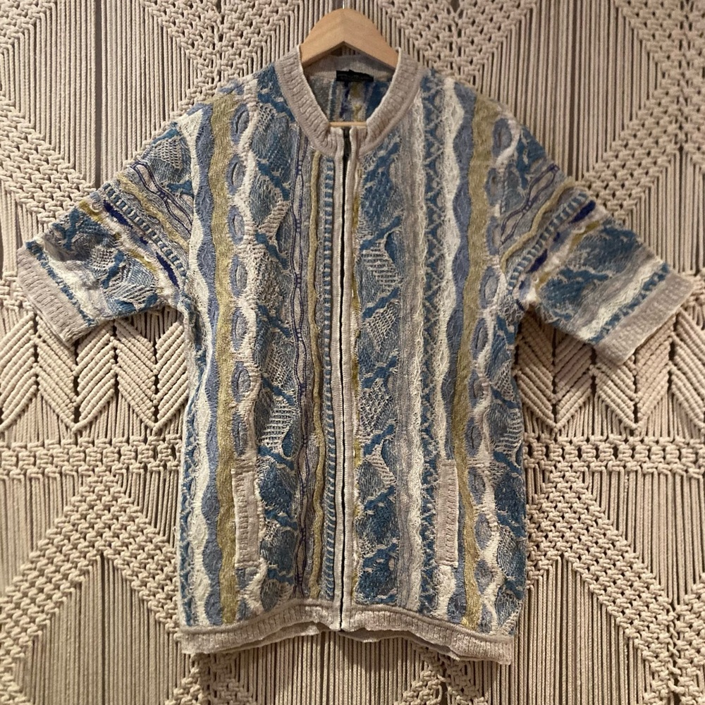 COOGI Full Zip Short Sleeve Sweater Shirt